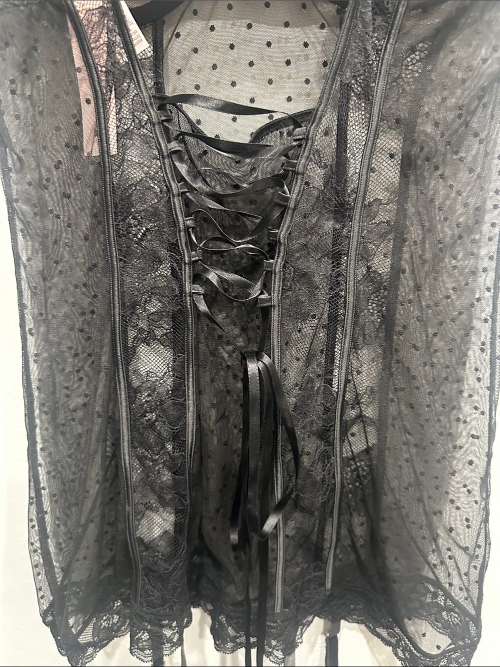 Victoria’s Secret sheer lace garter slip sexy Lingerie Black Boudoir large NWT - Picture 5 of 8